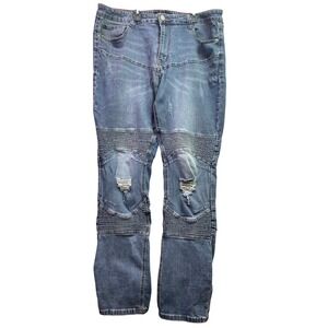 Smoke & Ash Jeans Mens 38x32 Distressed Thrashed Grunge Moto Everyday Streetwear